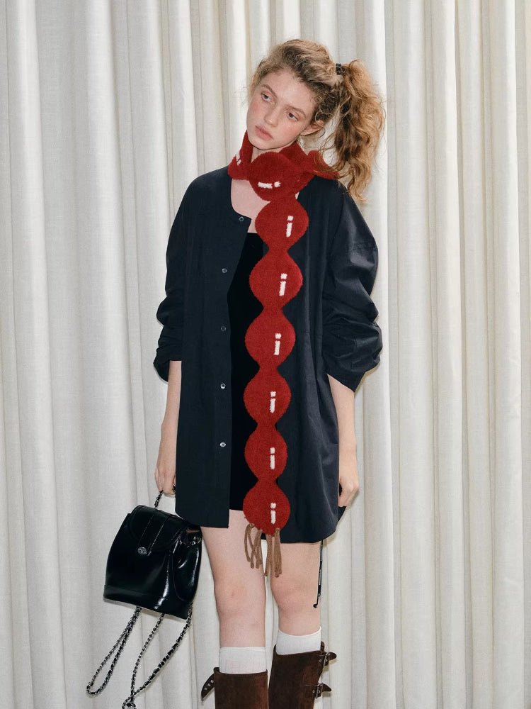 Red novelty knit scarf with linked circles - View 6 | WEUXS