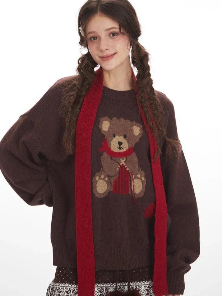 Front view of the cozy oversized knit sweater.