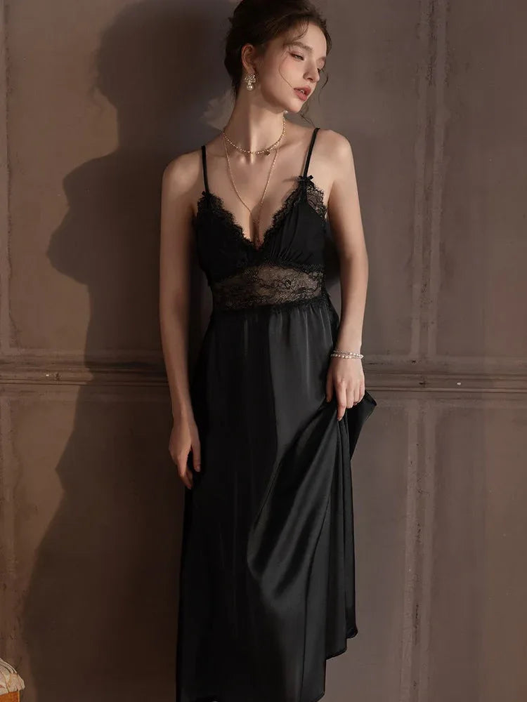 Satin lace robe and slip dress set - View 19 | WEUXS