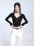 Ribbed Lace Trim Crop Top - View 6 | WEUXS