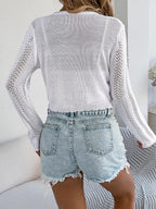 Pointelle Tie-Front Cardigan - View 17 | WEUXS