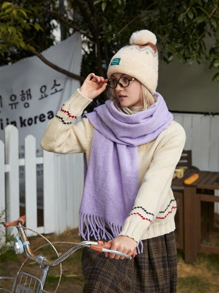 Heathered wool blend scarf with fringe detail - View 12 | WEUXS