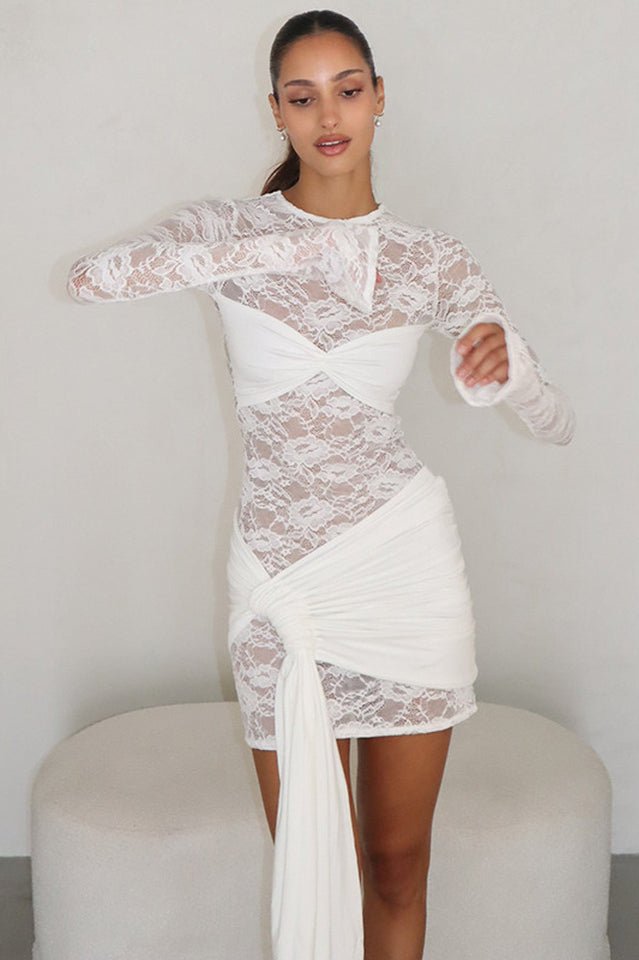 Fleur de Lune Lace Ruched Mini Dress - WEUXS