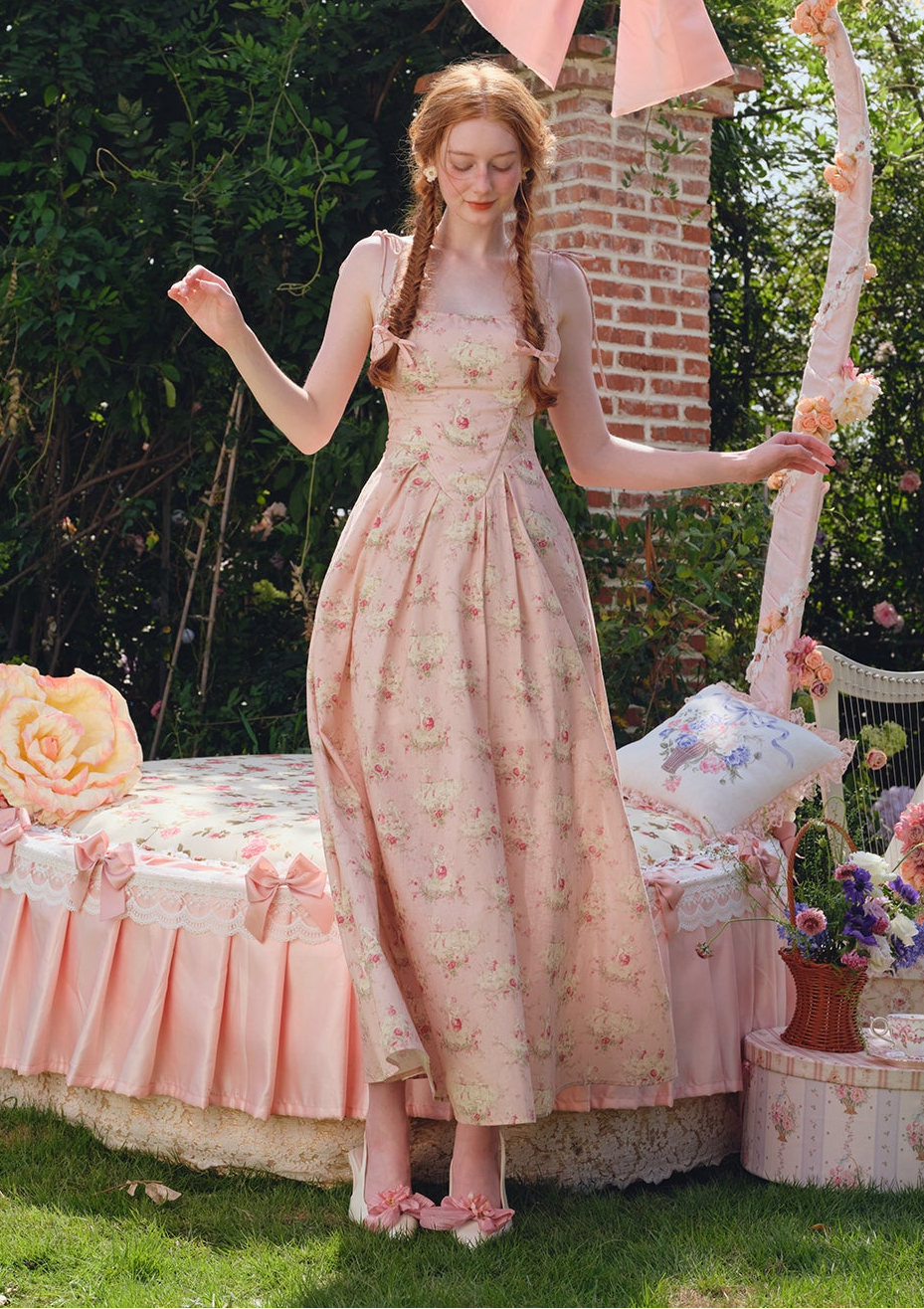 Floral Print A-Line Dress with Lace-Up Back - WEUXS Main image