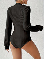 Ribbed Knit Mock Neck Bodysuit - View 8 | WEUXS