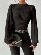 Ribbed Knit Mock Neck Bodysuit - View 9 | WEUXS
