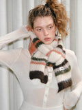 Fuzzy Stripe Knit Scarf Cream Multi - WEUXS