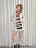 Fuzzy Stripe Knit Scarf Cream Multi - WEUXS