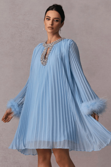 Gabrielle Diamante Feathered Pleated Mini Dress - WEUXS