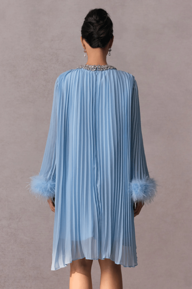 Gabrielle Diamante Feathered Pleated Mini Dress - WEUXS