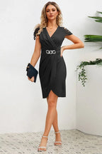 Elegant V-Neck Crepe Dress - View 17 | WEUXS