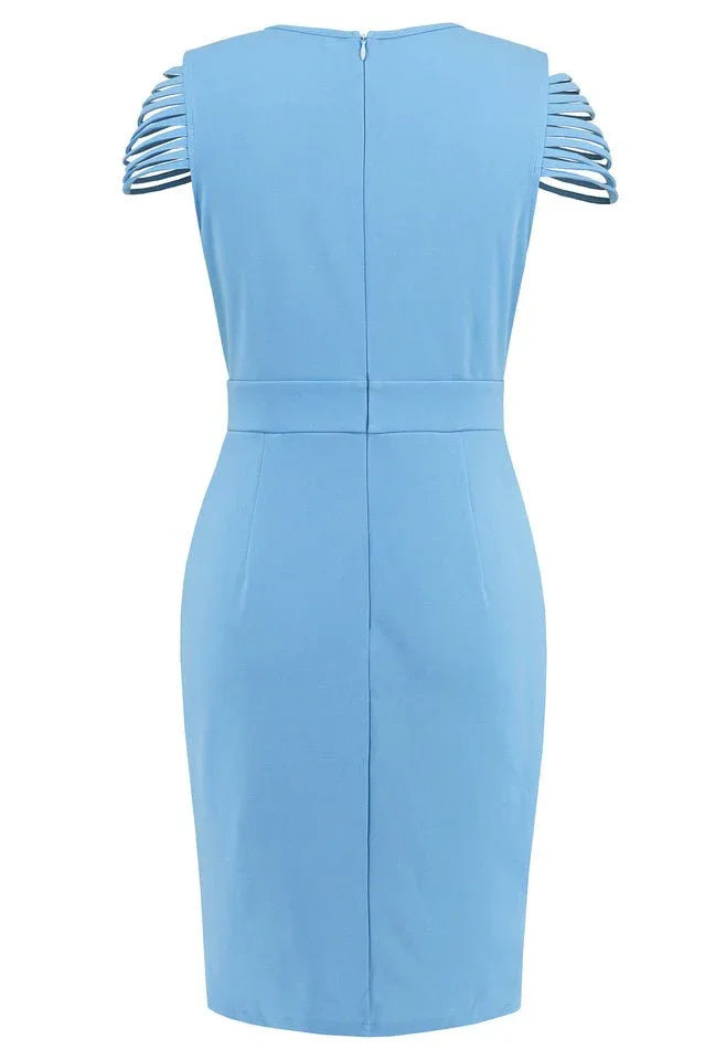 Elegant V-Neck Crepe Dress - View 6 | WEUXS