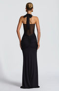 Gala Siren Hourglass Ruched Maxi Dress - Halter Neck Sheer Mesh Evening Gown - WEUXS