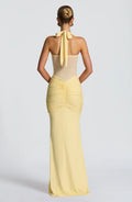 Gala Siren Hourglass Ruched Maxi Dress - Halter Neck Sheer Mesh Evening Gown - WEUXS