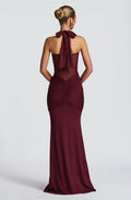 Gala Siren Hourglass Ruched Maxi Dress - Halter Neck Sheer Mesh Evening Gown - WEUXS