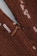 Gathered Sequined Midi Dress in Brown - WEUXS