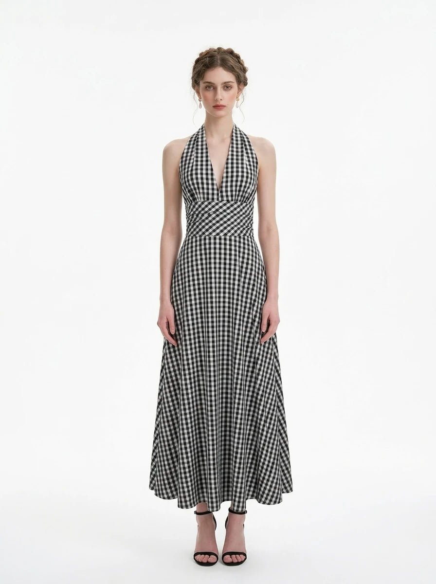 Gingham Halter Maxi Dress - WEUXS Main image