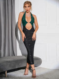 Glitter knit halter midi dress with cut-out detailing and chain embellishment - View 6 | WEUXS