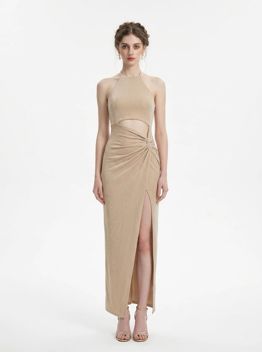 Gold Halter Neck Maxi Dress - WEUXS Main image