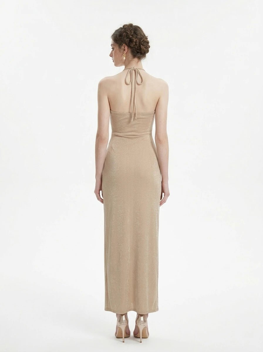 Gold Halter Neck Maxi Dress Secondary image