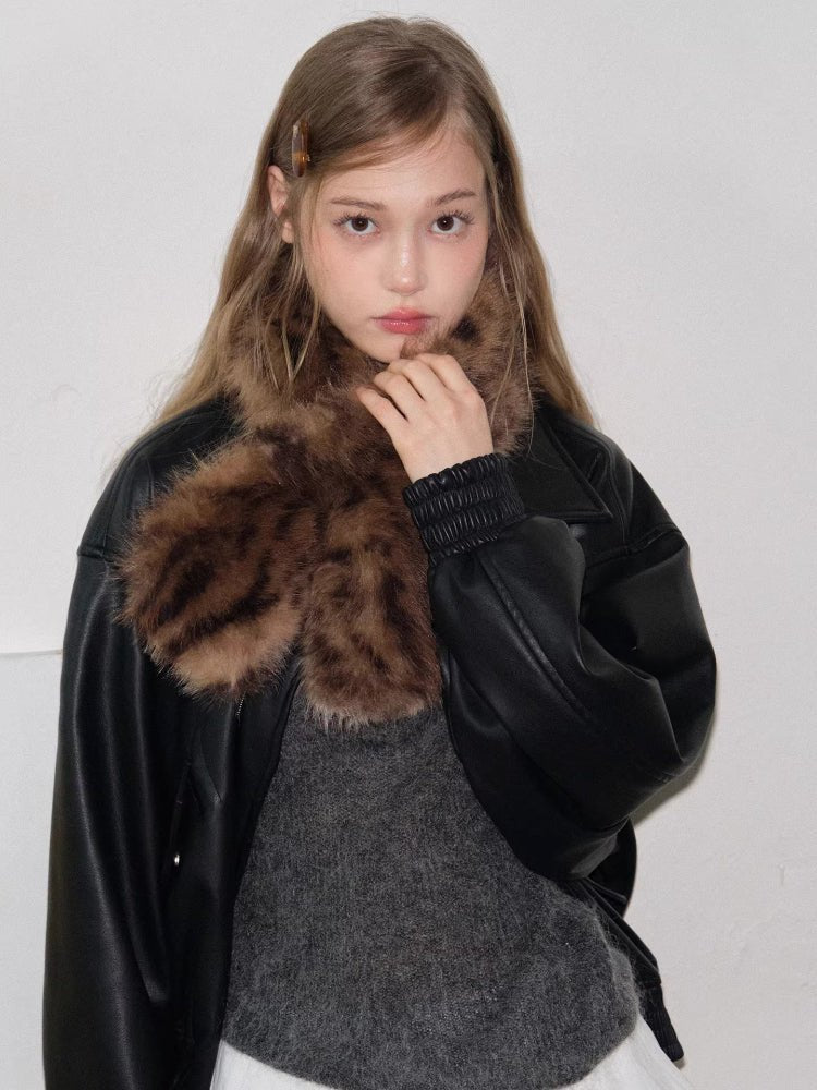 Gradient Leopard Faux Fur Scarf Brown - WEUXS