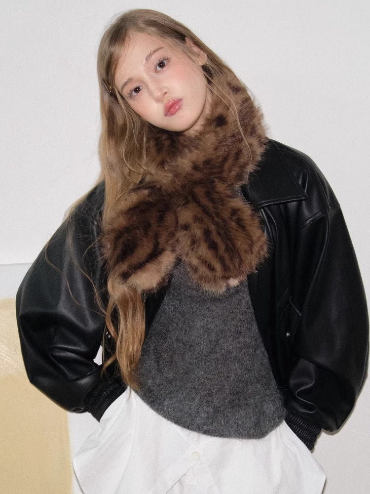 Gradient Leopard Faux Fur Scarf Brown - WEUXS