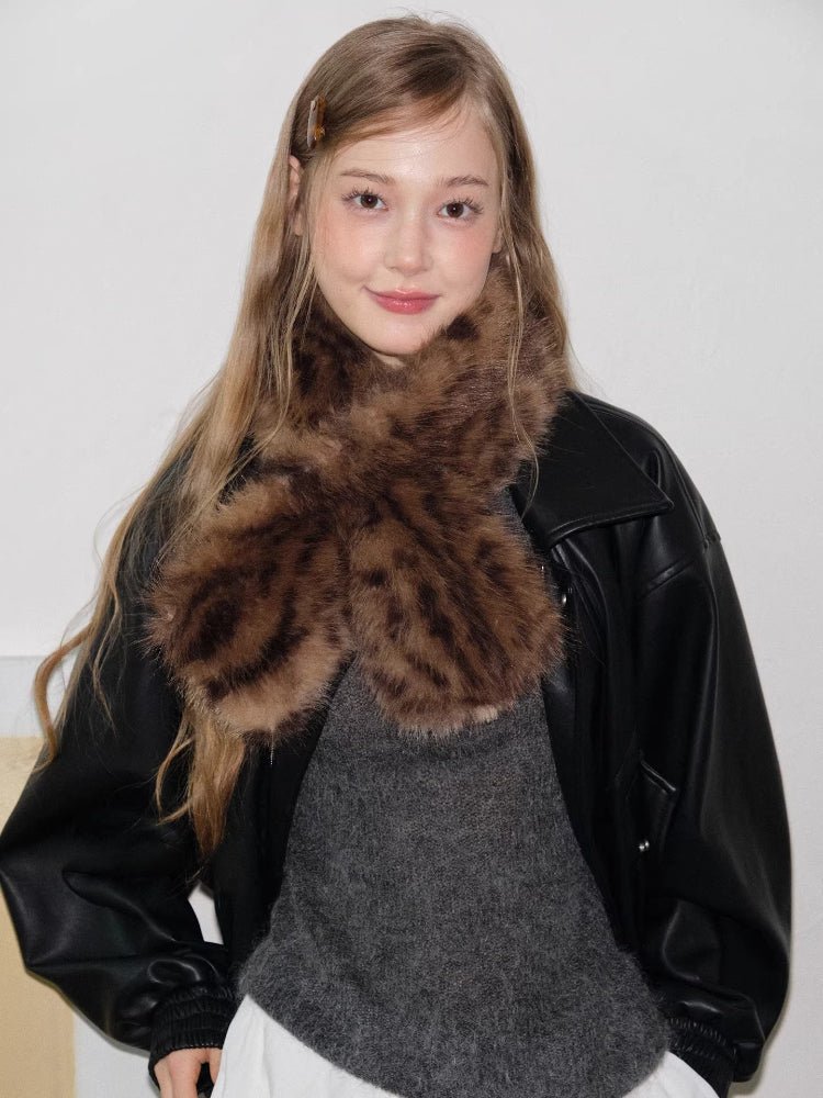 Gradient Leopard Faux Fur Scarf Brown - WEUXS