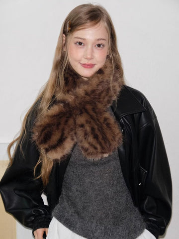 Gradient Leopard Faux Fur Scarf Brown - WEUXS