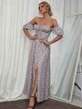 Floral print maxi dress with puff sleeves - View 64 | WEUXS
