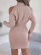 Cold Shoulder Cable Knit Sweater Dress - View 12 | WEUXS
