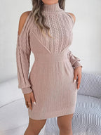 Cold Shoulder Cable Knit Sweater Dress - View 9 | WEUXS
