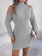 Cold Shoulder Cable Knit Sweater Dress - View 13 | WEUXS