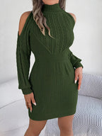 Cold Shoulder Cable Knit Sweater Dress - View 6 | WEUXS