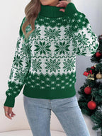 Green Fair Isle Snowflake Turtleneck Sweater - View 6 | WEUXS