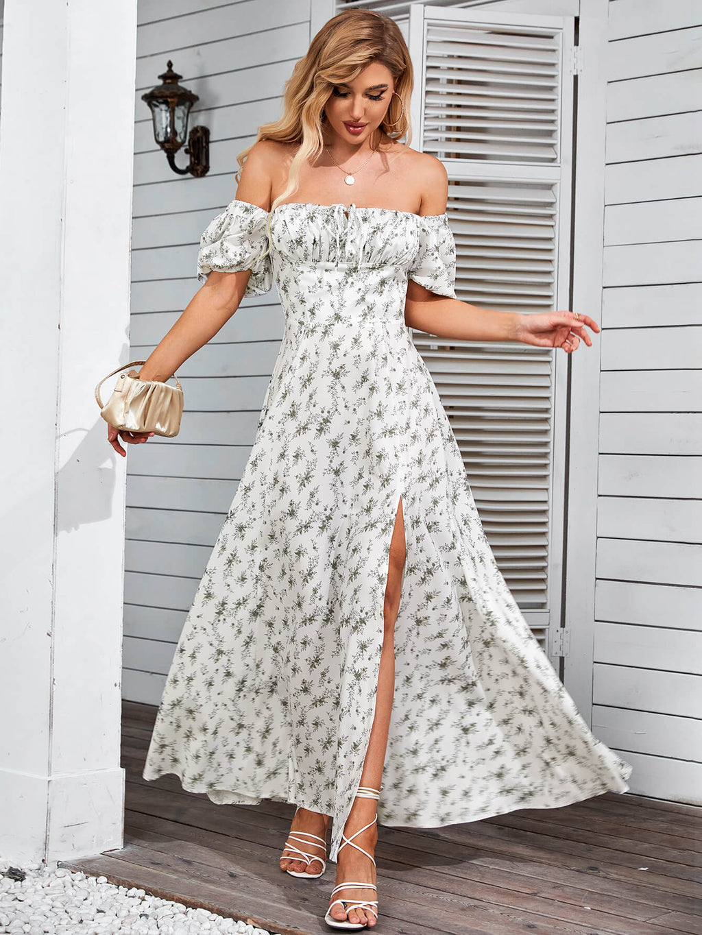 Floral print maxi dress with puff sleeves - View 89 | WEUXS
