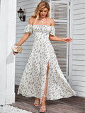 Floral print maxi dress with puff sleeves - View 89 | WEUXS