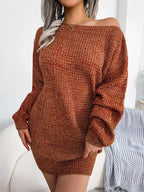 Green Marled Off-Shoulder Sweater Dress - WEUXS