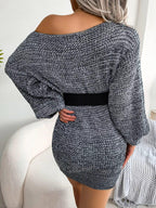 Green Marled Off-Shoulder Sweater Dress - WEUXS