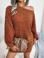 Green Marled Off-Shoulder Sweater Dress - WEUXS