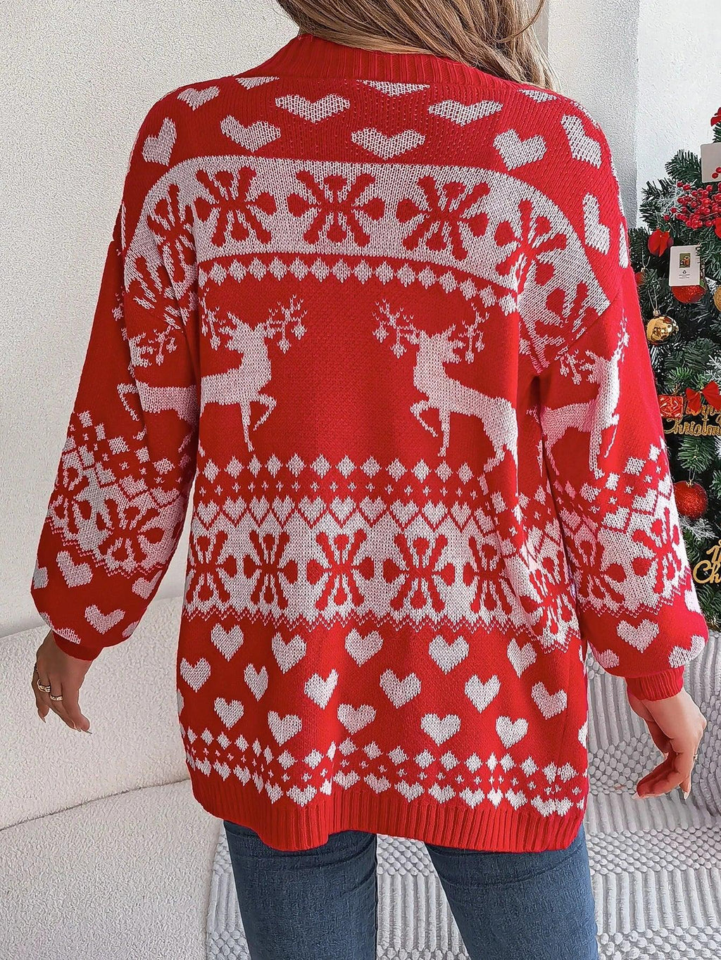 Green Reindeer Fair Isle Knit Cardigan - View 15 | WEUXS