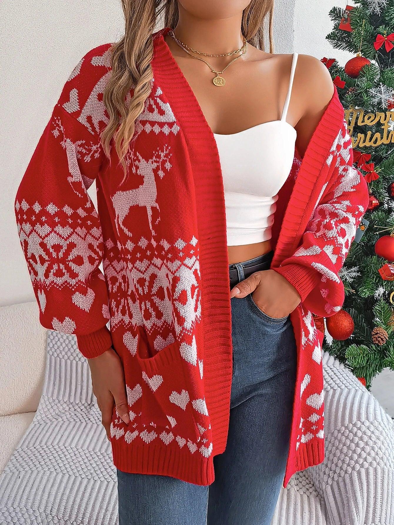 Green Reindeer Fair Isle Knit Cardigan - WEUXS
