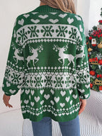 Green Reindeer Fair Isle Knit Cardigan - WEUXS