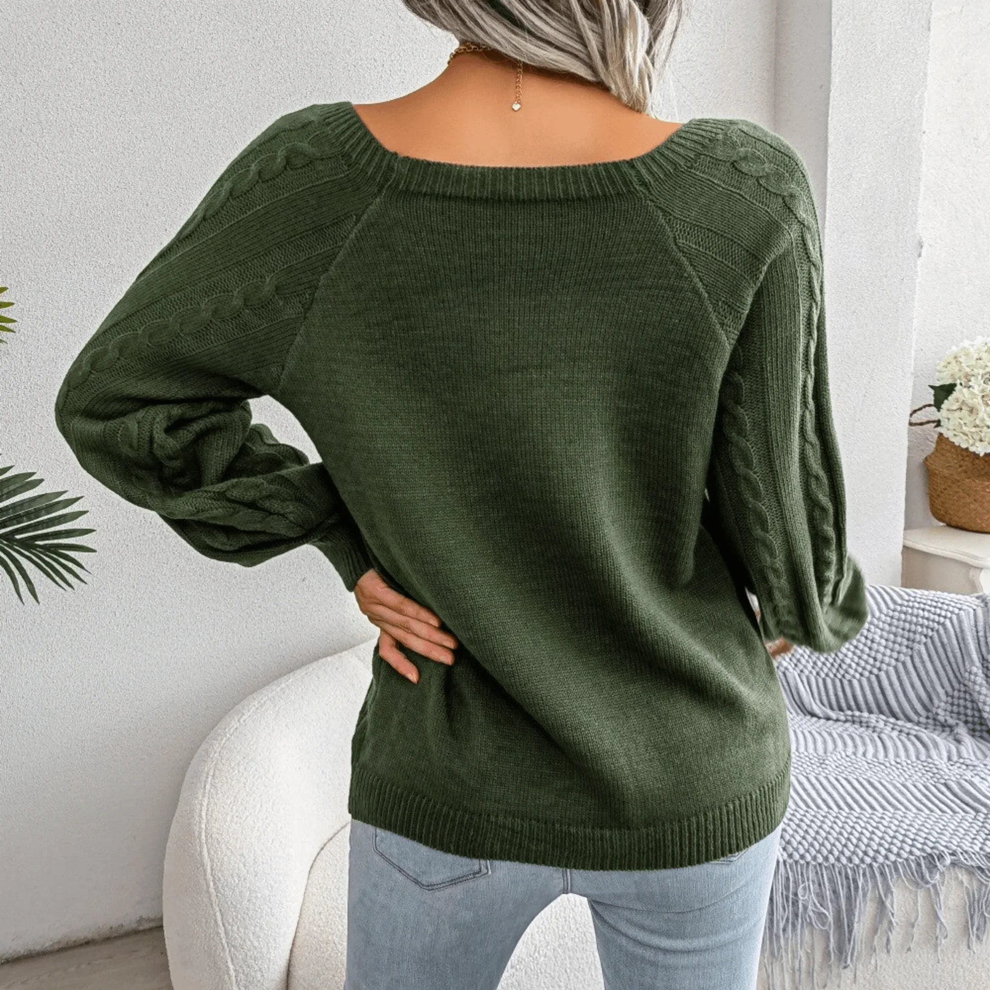 Cable Knit Square Neck Pullover Sweater Secondary image