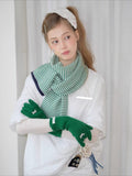 Green Striped Faux Cashmere Scarf Navy Trim Winter - WEUXS