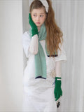 Green Striped Faux Cashmere Scarf Navy Trim Winter - WEUXS