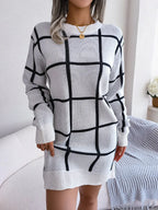 Windowpane Plaid Knit Sweater Dress - View 8 | WEUXS