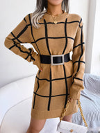 Windowpane Plaid Knit Sweater Dress - View 10 | WEUXS