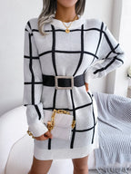 Windowpane Plaid Knit Sweater Dress - View 7 | WEUXS