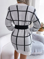 Windowpane Plaid Knit Sweater Dress - View 9 | WEUXS