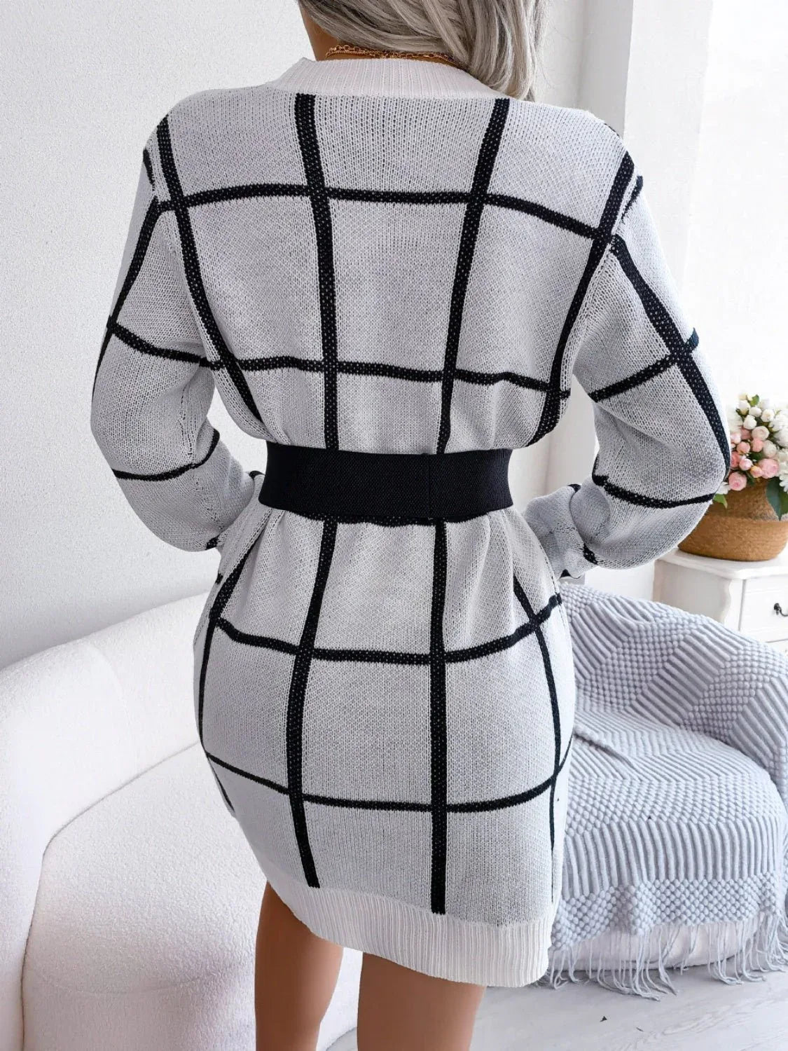 Windowpane Plaid Knit Sweater Dress - View 9 | WEUXS